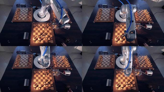 机器人手臂从上面下棋。