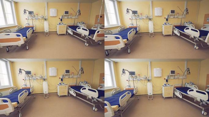 配有一张单人床的设备齐全的医院病房的广角视图