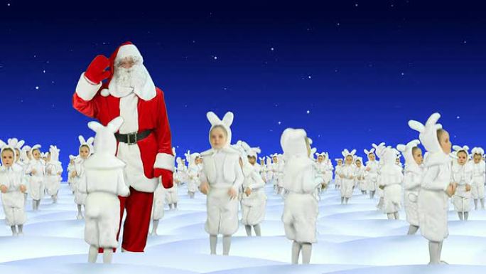 圣诞老人和白兔庆祝圣诞节