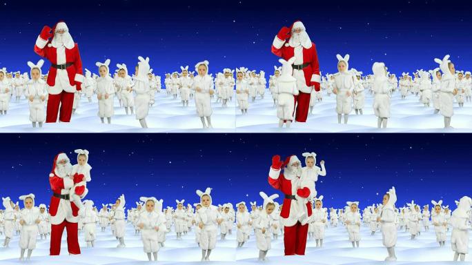 圣诞老人和白兔庆祝圣诞节