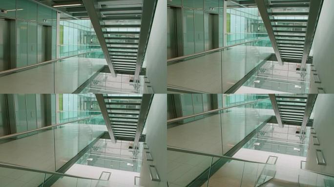 空的现代办公室走廊，垂直平移镜头