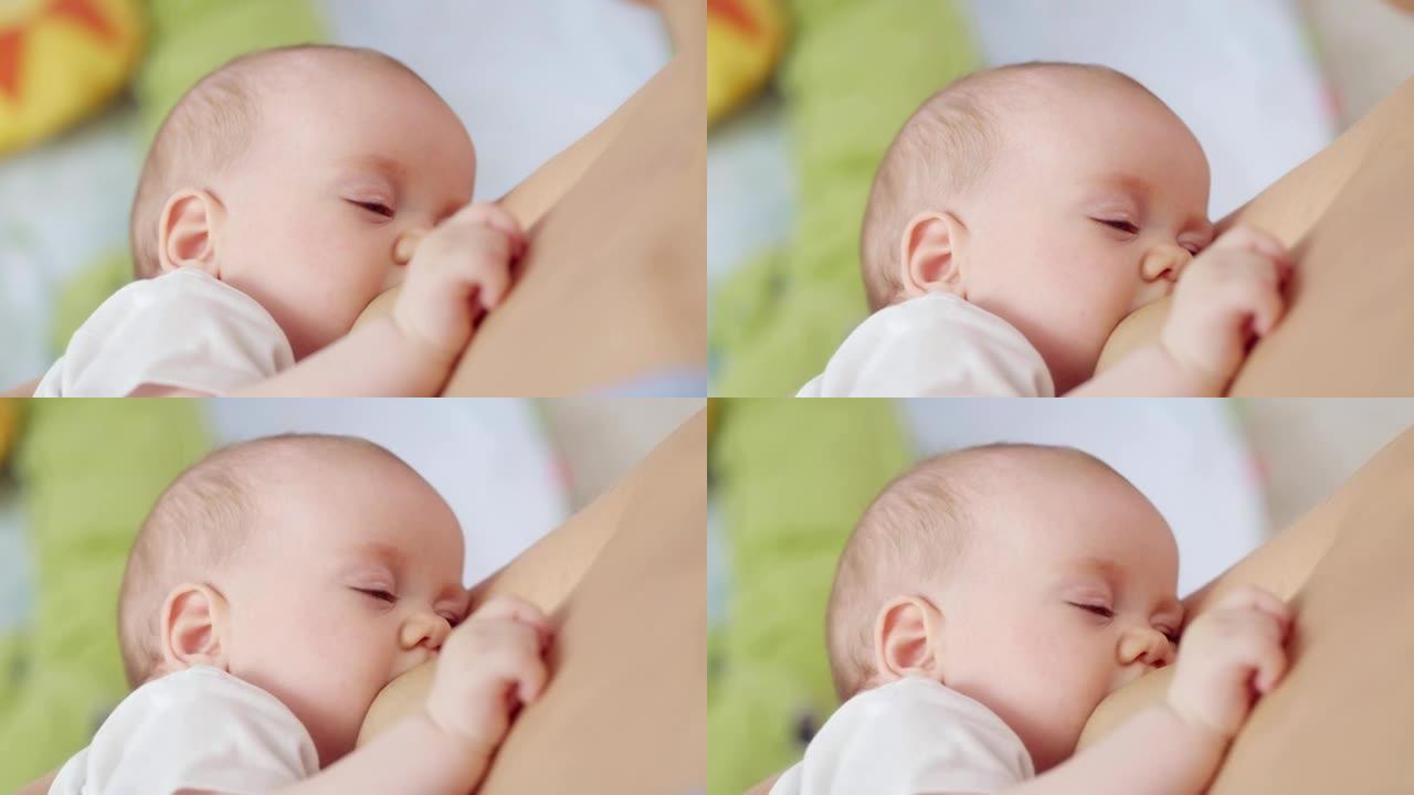 母乳喂养初生婴儿特写镜头健康成长