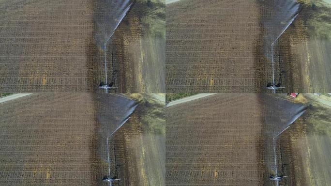 收割场4k灌溉喷头的鸟瞰图