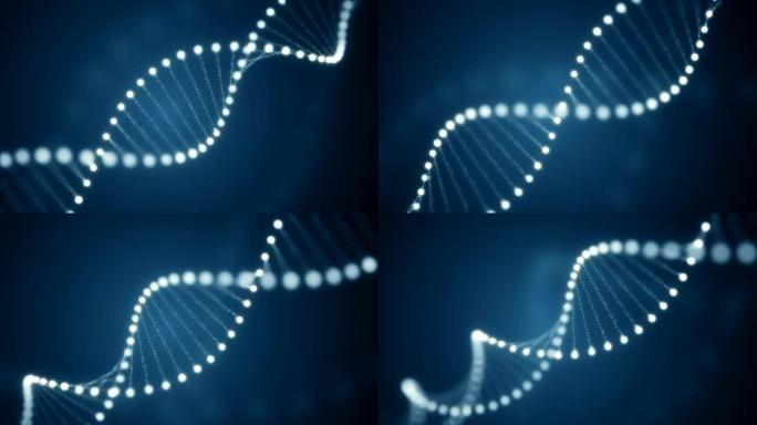 蓝色背景上发光分子的旋转DNA中粒子的构建