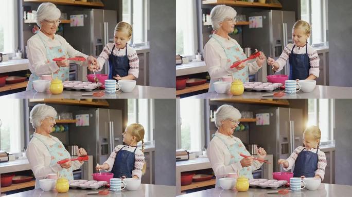 快乐外婆外孙女灌杯蛋糕4k
