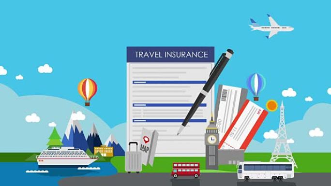 世界旅游、旅游的旅游保险。机票。插图动画