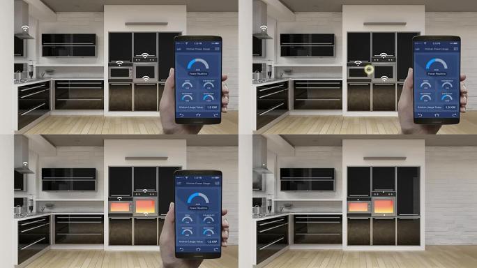 移动应用中的厨房节能效率控制，智能手机，烤箱，洗碗机，微波炉，通风机，智能家居控制，物联网。