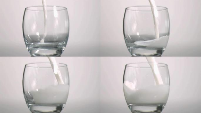 牛奶在玻璃杯中流动