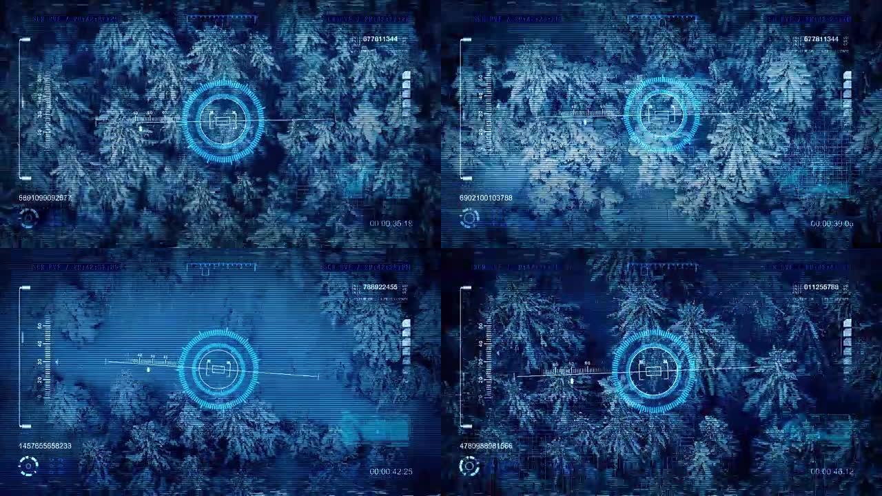 军用无人机在雪域森林上空