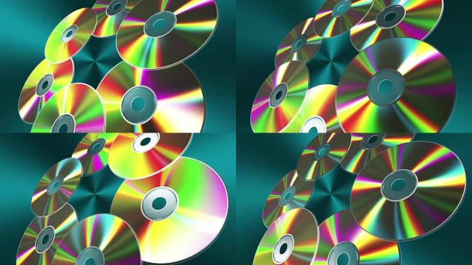 在蓝色背景上旋转cd-dvd光盘。无缝循环。