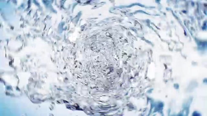 美丽的水在白色背景的管子中旋转蓝色。孤立的透明漩涡3d动画与阿尔法哑光。