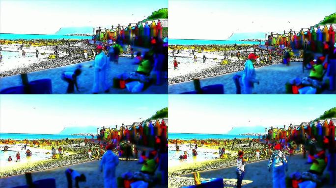 高清1080i Muizenberg海滩南非人群动画效果4