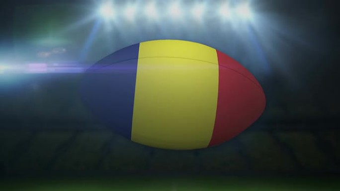 罗马尼亚橄榄球在闪烁的灯光下在体育场内