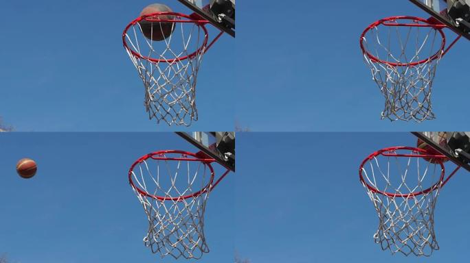 篮球篮板。街球。在空中。