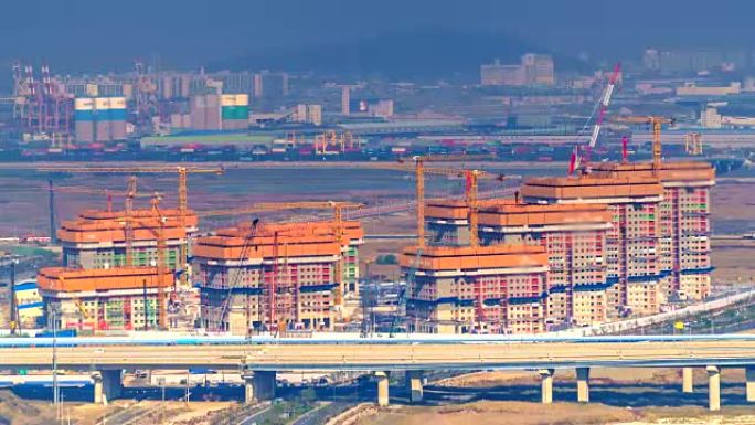 4K，韩国仁川市建筑工地的时间流逝