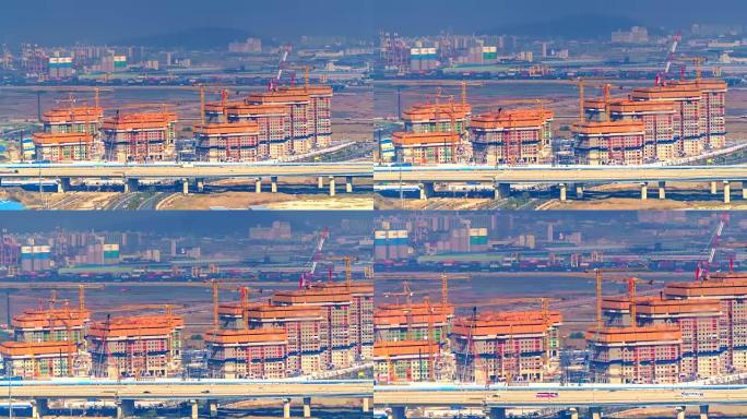 4K，韩国仁川市建筑工地的时间流逝