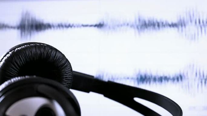 带耳机的声波无缝循环音乐或声音背景