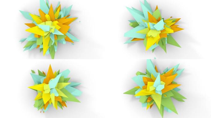 4K.抽象数字花。蓝绿色、黄色和橙色的版本。无缝循环。