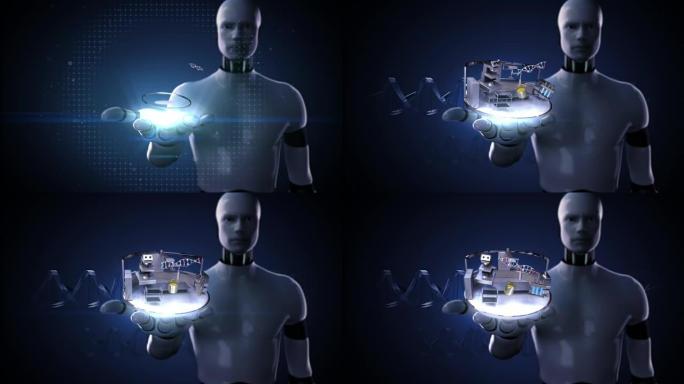 机器人开放手掌，科学实验室，DNA，实验，基因工程