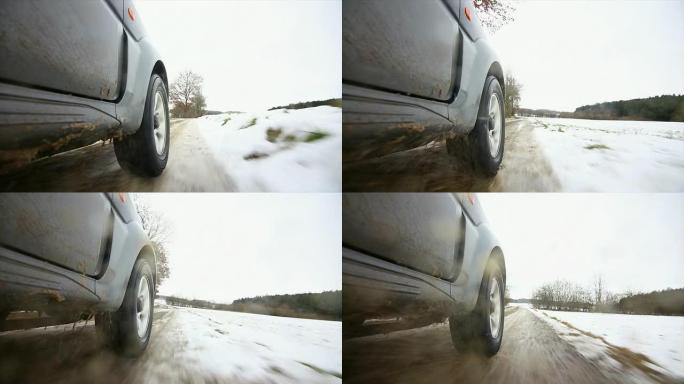 POV越野车在雪泥路面上行驶