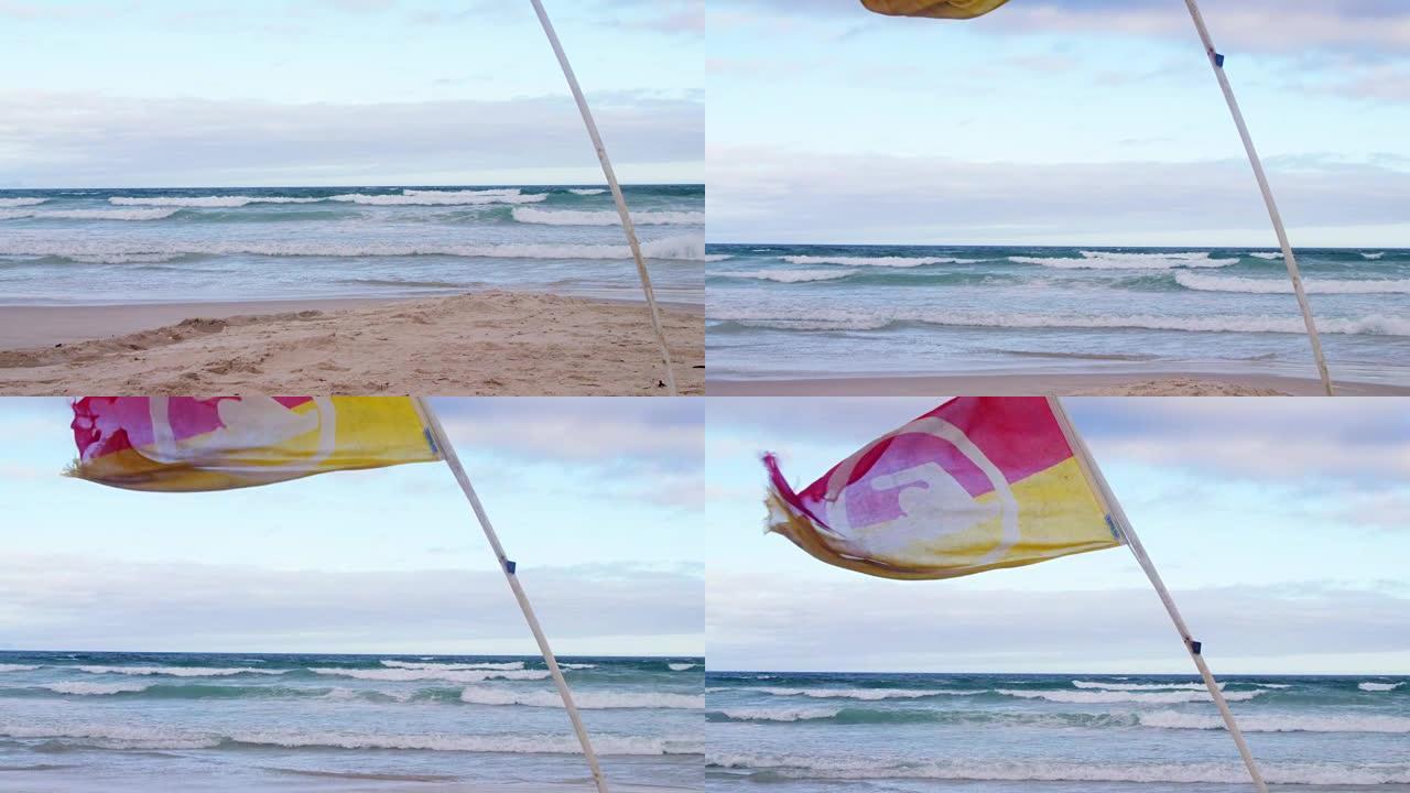 海滩上飘扬的旗帜