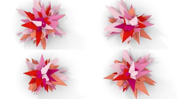 4K.抽象数字花。粉色、红色和橙色的版本。无缝循环。