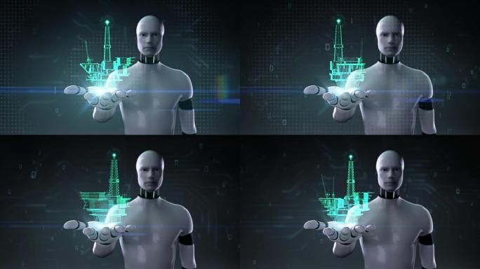 机器人机器人打开手掌，钻船，x光图像。