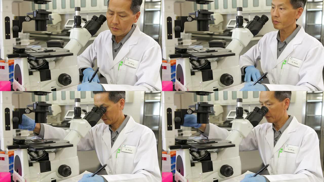 在实验室中使用显微镜的男性科学家