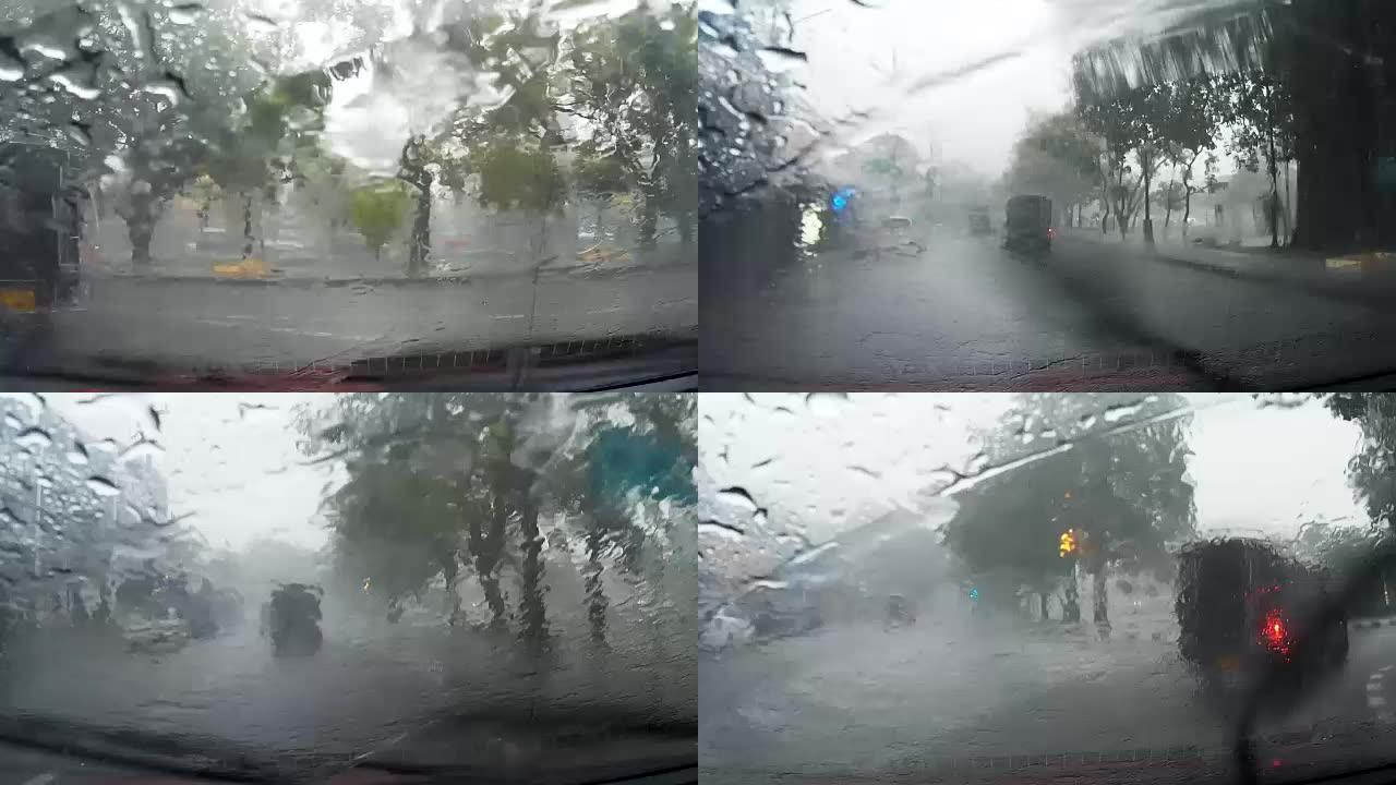 泰国清迈暴雨期间，全高清车载摄像头。