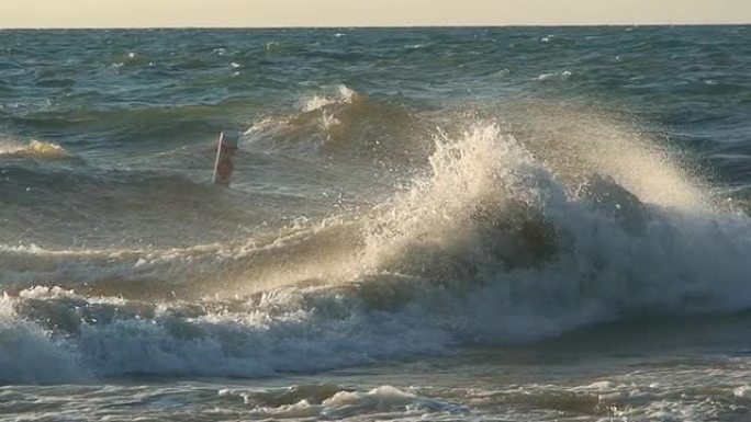 海浪和海鸥靠岸海边海水海滩沙滩