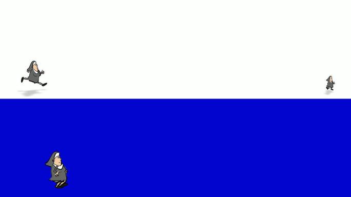 卡通的白色大修女跑过。