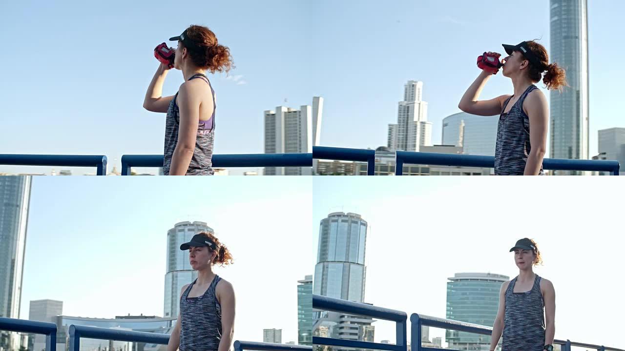 城市环境中的女运动员饮用水