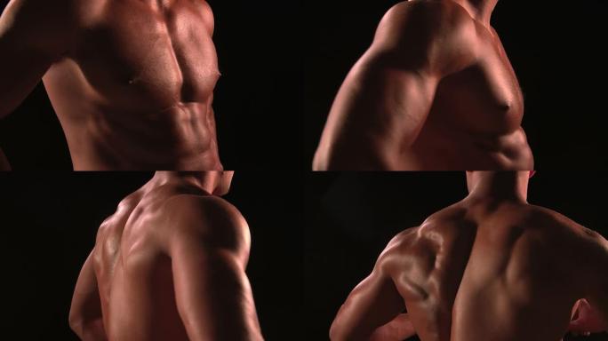 裸胸男性健美运动员转向躯干并弯曲