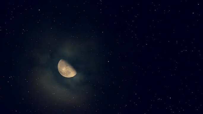 月亮和星星背景夜黑上升明月光月球月圆夜