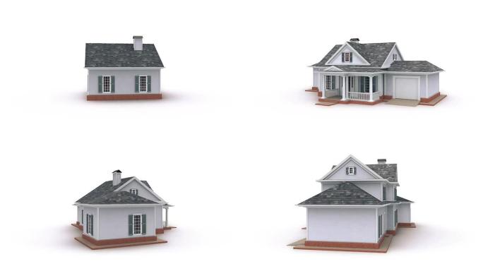 三栋房子：小型、中型和大型。HD循环。