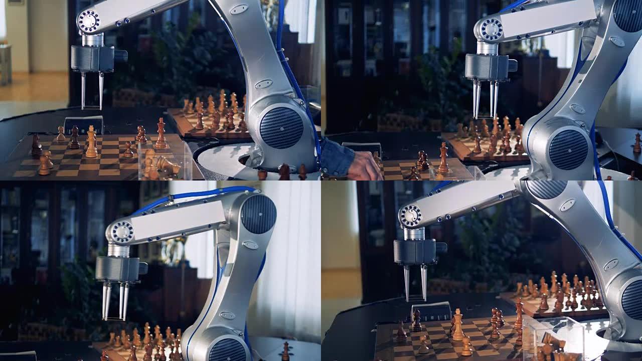 机械臂下棋。未来概念。