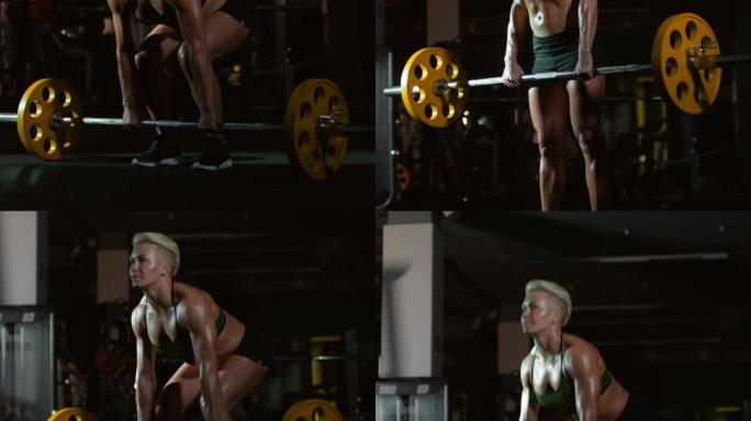运动女子在健身房做杠铃硬拉
