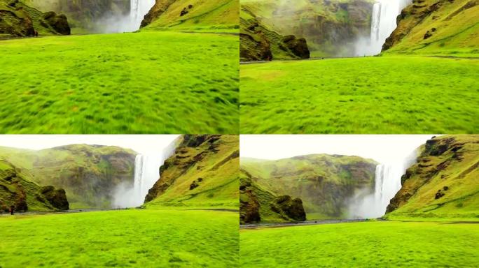 大瀑布的高清无人机视频，有大量的喷水。