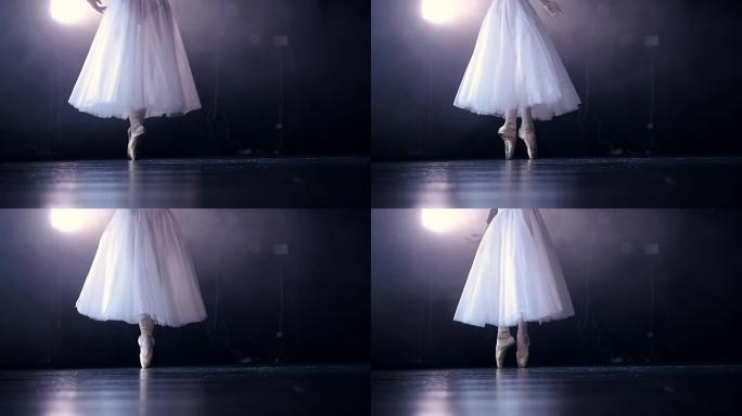 芭蕾舞女演员的腿穿着尖头鞋。没有脸。特写。高清。