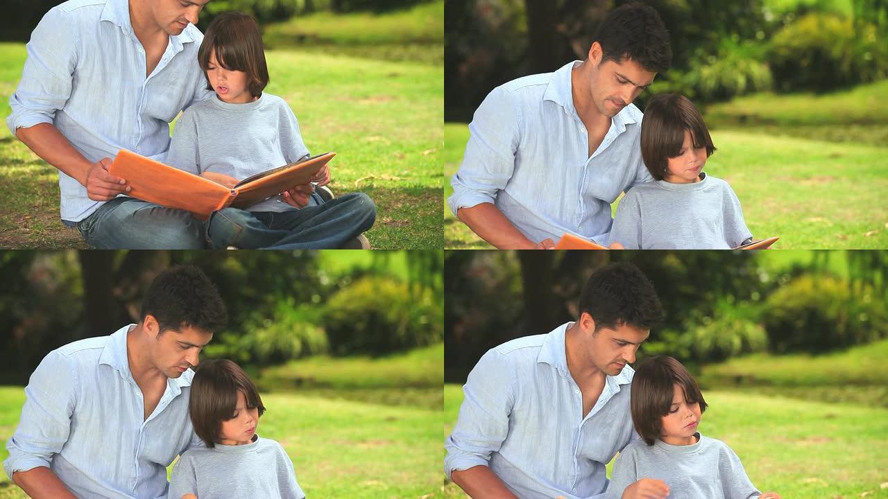 父子阅读outdoors