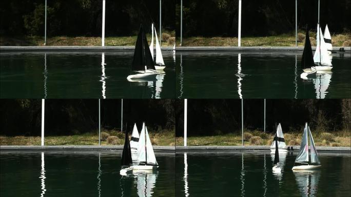 池塘上的帆船模型湖水无人船