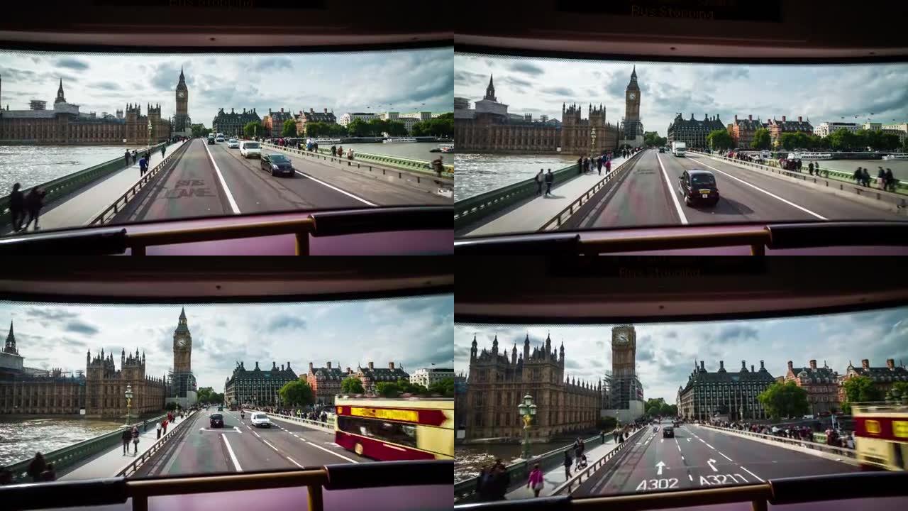 公共汽车穿过伦敦-威斯敏斯特大桥