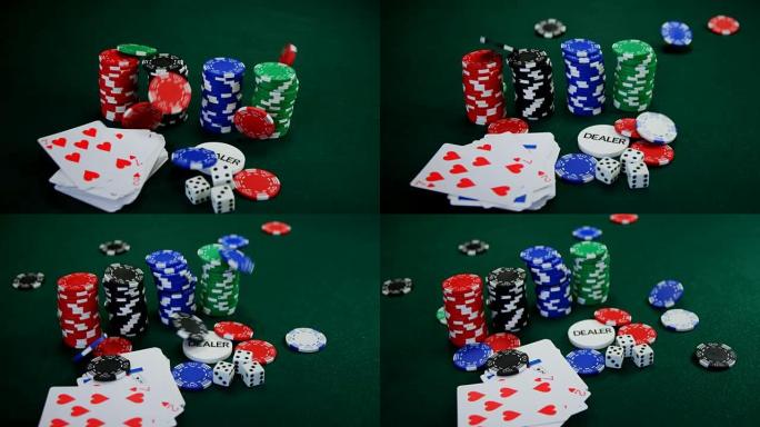 扑克牌4k上的扑克牌、骰子和赌场筹码