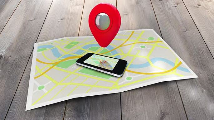 红色标记指向位于城镇地图上的移动设备