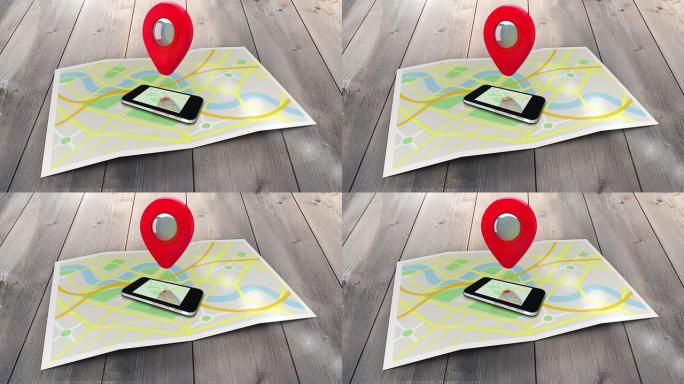 红色标记指向位于城镇地图上的移动设备