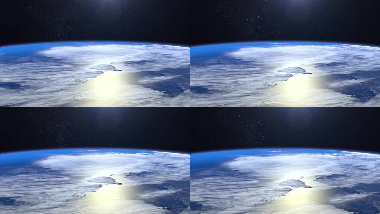 地球。飞越地球。4K。相机向前飞。