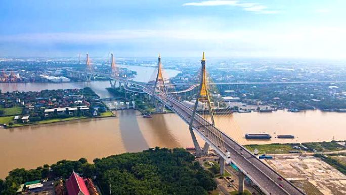 泰国曼谷普密蓬大桥4k延时视图