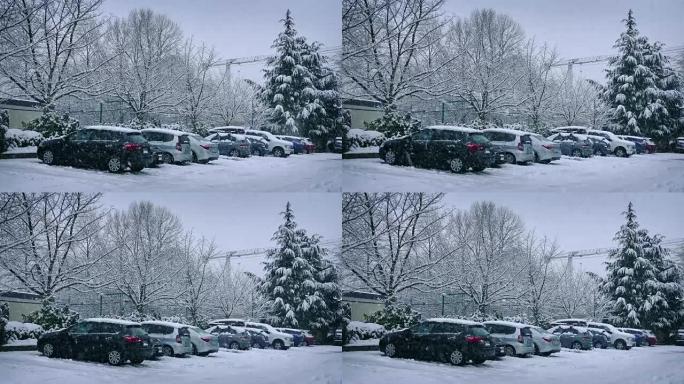 大雪中停放的汽车