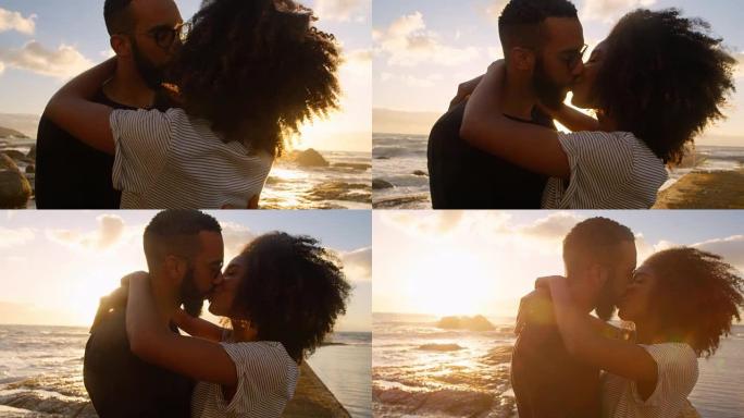 情侣在海滩上互相亲吻4k