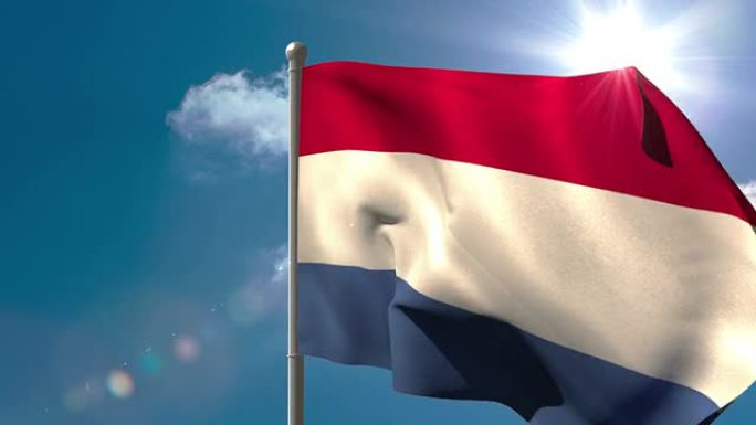 荷兰国旗在旗杆上挥舞